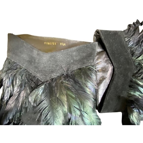 Black Suede Feather Delman Ankle Boots Size 9.5 Western Indian Punk Rock Retro - Picture 11 of 12